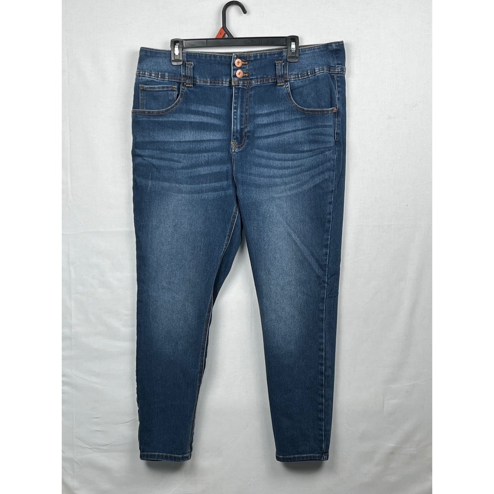 No Boundaries Skinny‎ Jeans Womens 21 Double Button High Rise Blue Denim